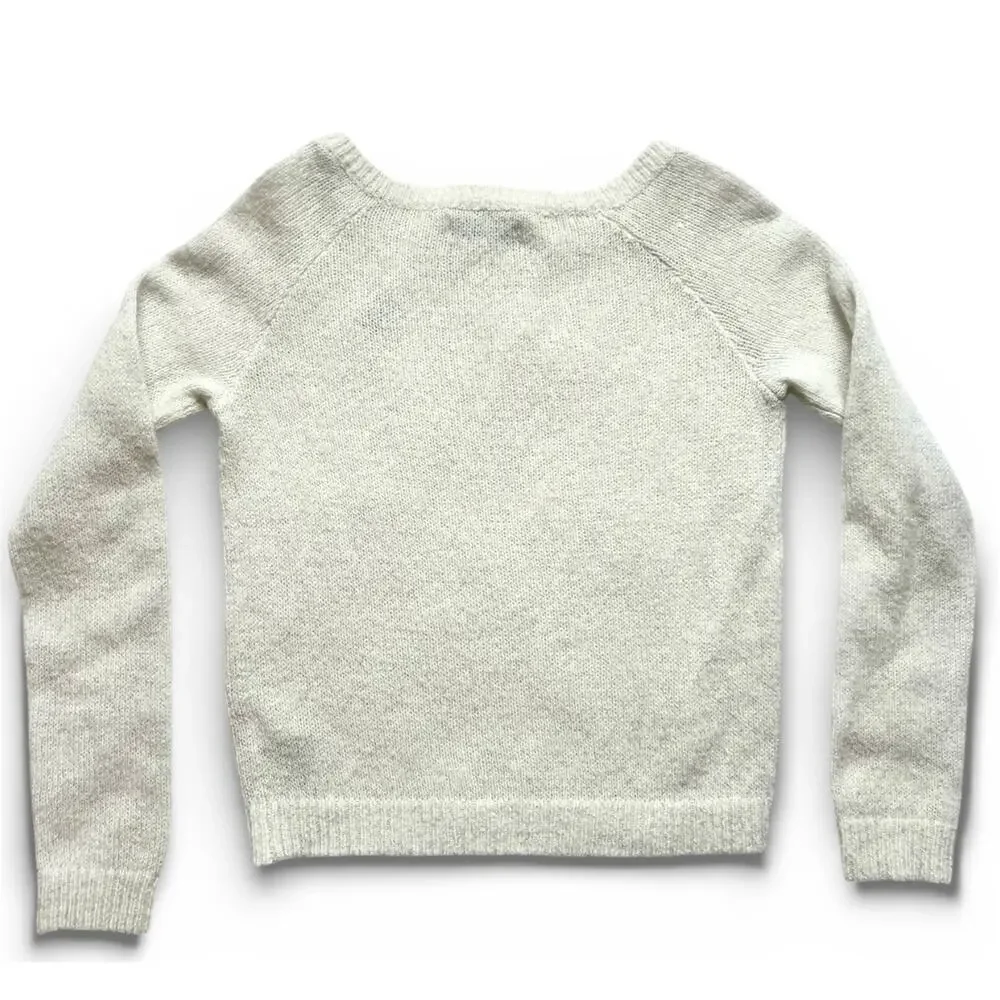 Abercrombie Kids Girls White Wool Blend Sweater Size Medium Moose logo